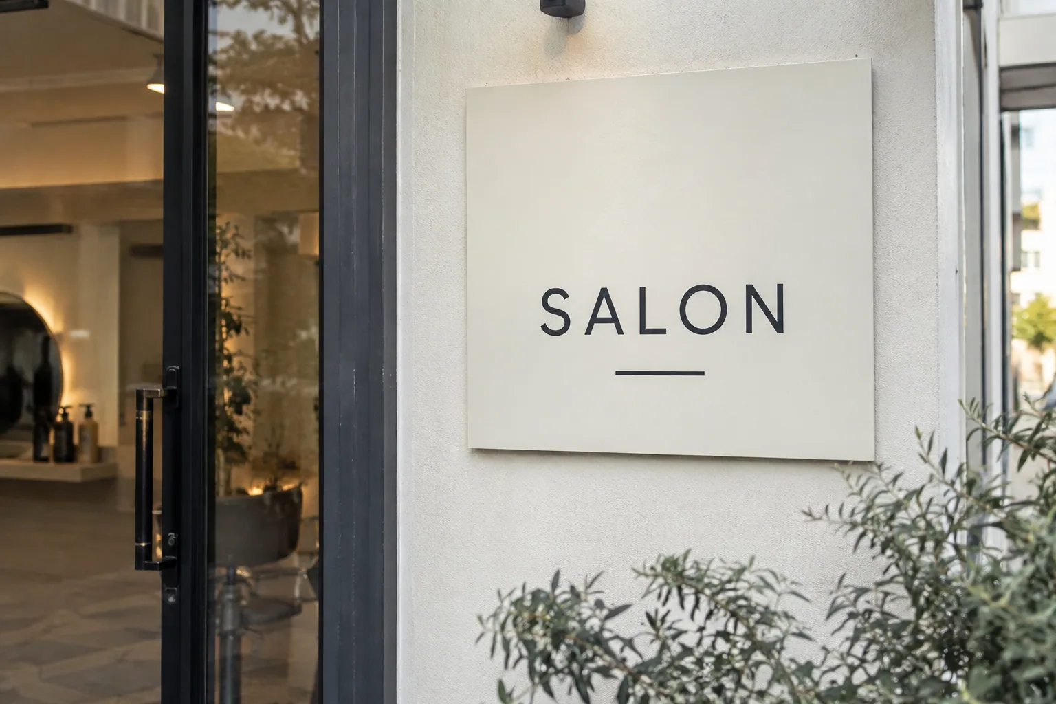 ヘアサロン入口に設置した平看板の生成イメージ